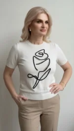 Fleur Élégance Πλεκτή Κοντομάνικη Μπλούζα