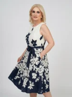 Navy Bloom Midi Φόρεμα Αμάνικο