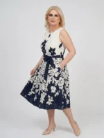 Navy Bloom Midi Φόρεμα Αμάνικο