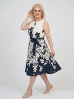 Navy Bloom Midi Φόρεμα Αμάνικο