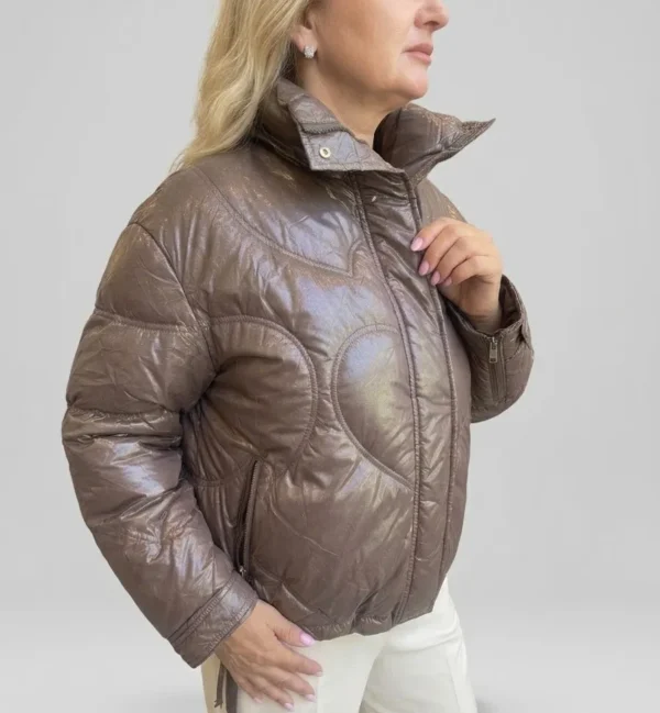 Amour Puffer Καφέ Μπουφάν με Γκλίτερ