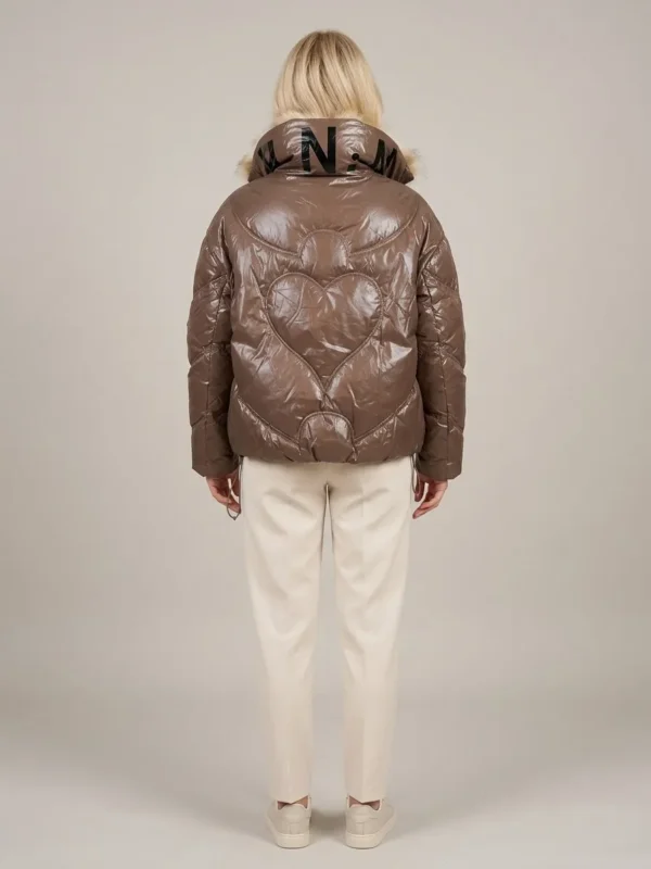 Amour Puffer Καφέ Μπουφάν με Γκλίτερ