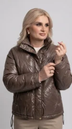 Amour Puffer Καφέ Μπουφάν με Γκλίτερ