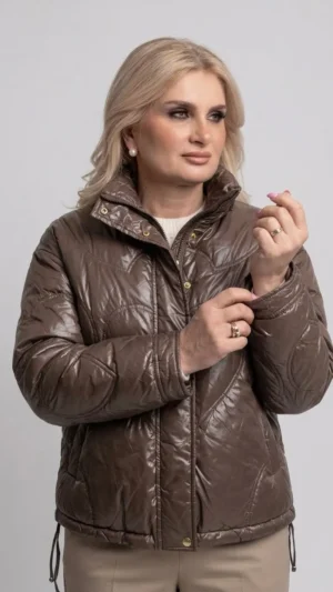 Amour Puffer Καφέ Μπουφάν με Γκλίτερ
