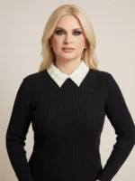 Pearl Muse Πλεκτή Μπλούζα με Αποσπώμενο Γιακά με Πέρλες