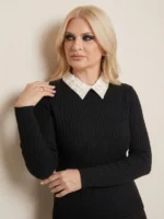 Pearl Muse Πλεκτή Μπλούζα με Αποσπώμενο Γιακά με Πέρλες