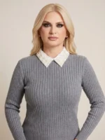 Pearl Muse Πλεκτή Μπλούζα με Αποσπώμενο Γιακά με Πέρλες