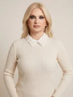 Pearl Muse Πλεκτή Μπλούζα με Αποσπώμενο Γιακά με Πέρλες