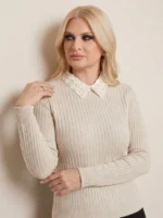 Pearl Muse Πλεκτή Μπλούζα με Αποσπώμενο Γιακά με Πέρλες
