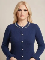 Chérie Cardigan Ζακέτα με Λεπτομέρειες Πέρλα, Στρας και Βολάν