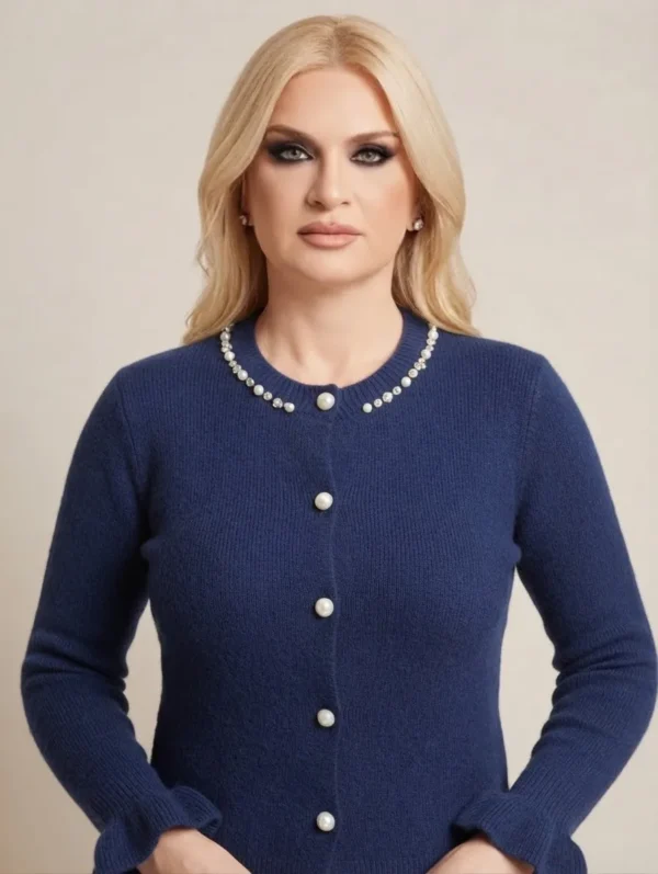 Chérie Cardigan Ζακέτα με Λεπτομέρειες Πέρλα, Στρας και Βολάν