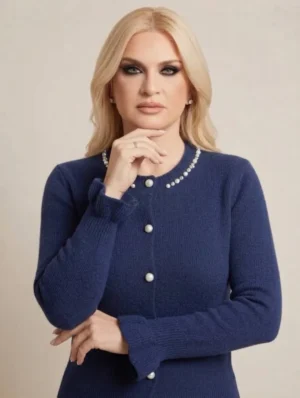 Chérie Cardigan Ζακέτα με Λεπτομέρειες Πέρλα, Στρας και Βολάν