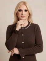 Chérie Cardigan Ζακέτα με Λεπτομέρειες Πέρλα, Στρας και Βολάν