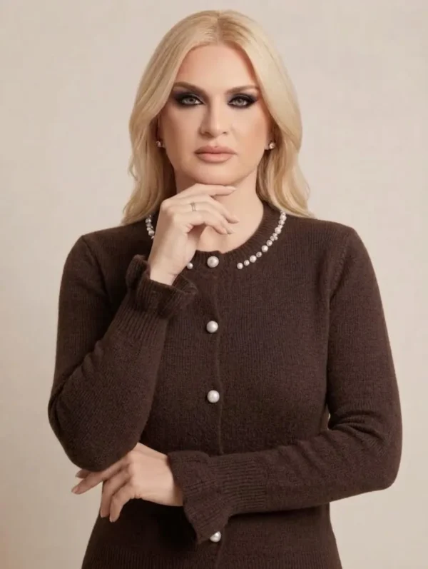 Chérie Cardigan Ζακέτα με Λεπτομέρειες Πέρλα, Στρας και Βολάν