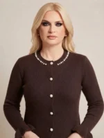 Chérie Cardigan Ζακέτα με Λεπτομέρειες Πέρλα, Στρας και Βολάν