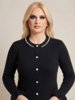 Chérie Cardigan Ζακέτα με Λεπτομέρειες Πέρλα, Στρας και Βολάν