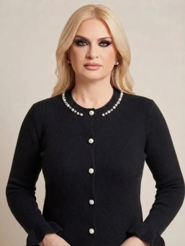 Chérie Cardigan Ζακέτα με Λεπτομέρειες Πέρλα, Στρας και Βολάν