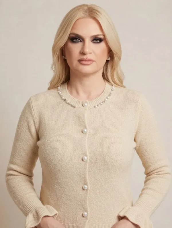 Chérie Cardigan Ζακέτα με Λεπτομέρειες Πέρλα, Στρας και Βολάν