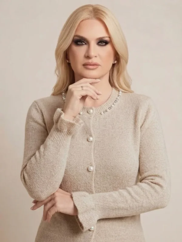 Chérie Cardigan Ζακέτα με Λεπτομέρειες Πέρλα, Στρας και Βολάν