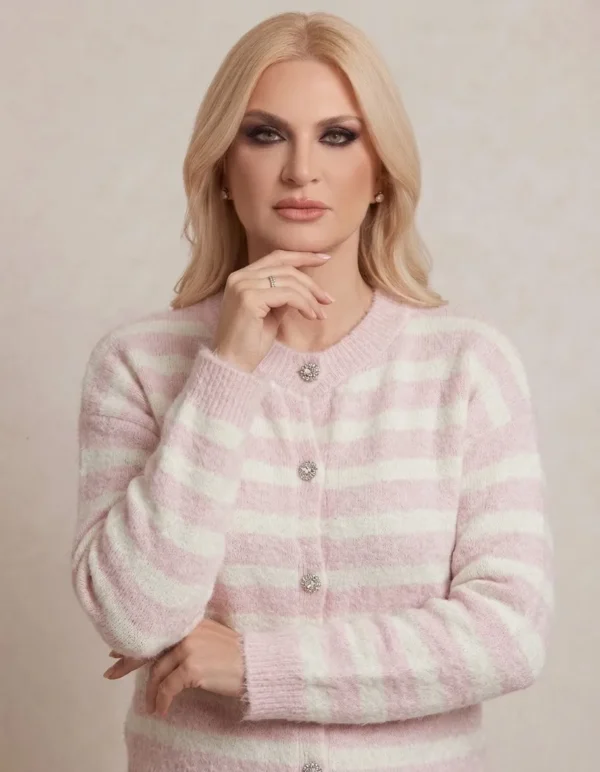Blush Cardigan Πλεκτή Ριγέ Ζακέτα με Κουμπιά Στρας