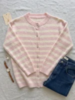Blush Cardigan Πλεκτή Ριγέ Ζακέτα με Κουμπιά Στρας