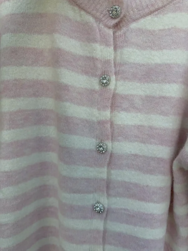 Blush Cardigan Πλεκτή Ριγέ Ζακέτα με Κουμπιά Στρας