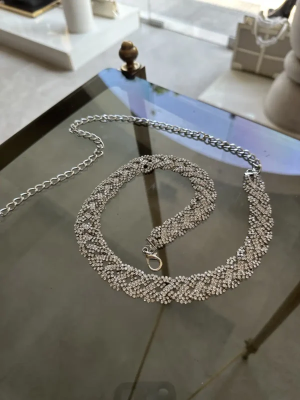 Ασημένια Strass Ζώνη Αλυσίδα Statement Κόσμημα