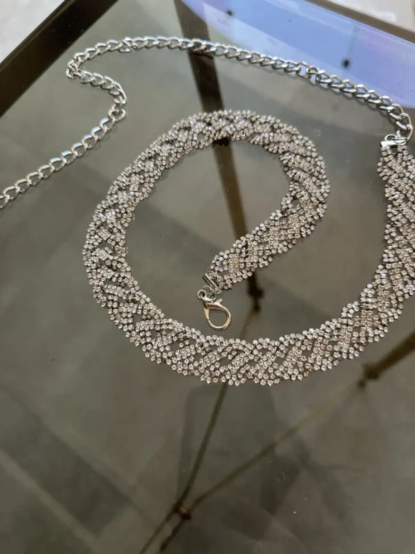 Ασημένια Strass Ζώνη Αλυσίδα Statement Κόσμημα