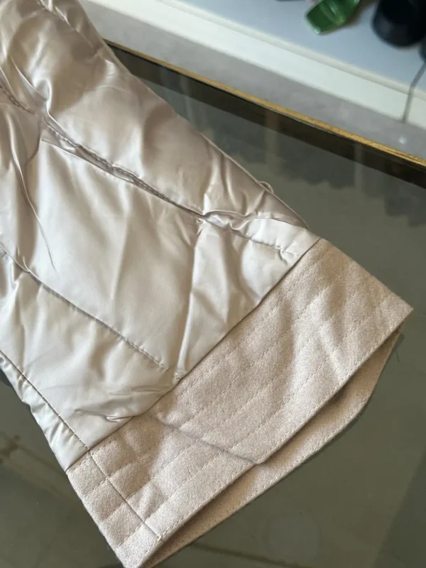 Oversized Εκρού Καπιτονέ Μπουφάν με Κρόσσια