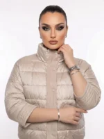 Oversized Εκρού Καπιτονέ Μπουφάν με Κρόσσια