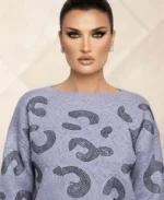 Πλεκτή Μπλούζα με Μαύρα Σχέδια & Τρουκς