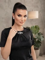 Μπλούζα Lurex σε Ασημί με Διακοσμητικά Λουλούδια