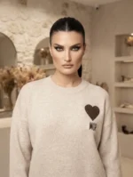 Πλεκτή Μπλούζα Εκρού με Καρδιά & “AMOR”