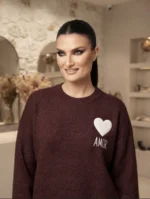 Πλεκτή Μπλούζα Εκρού με Καρδιά & “AMOR”