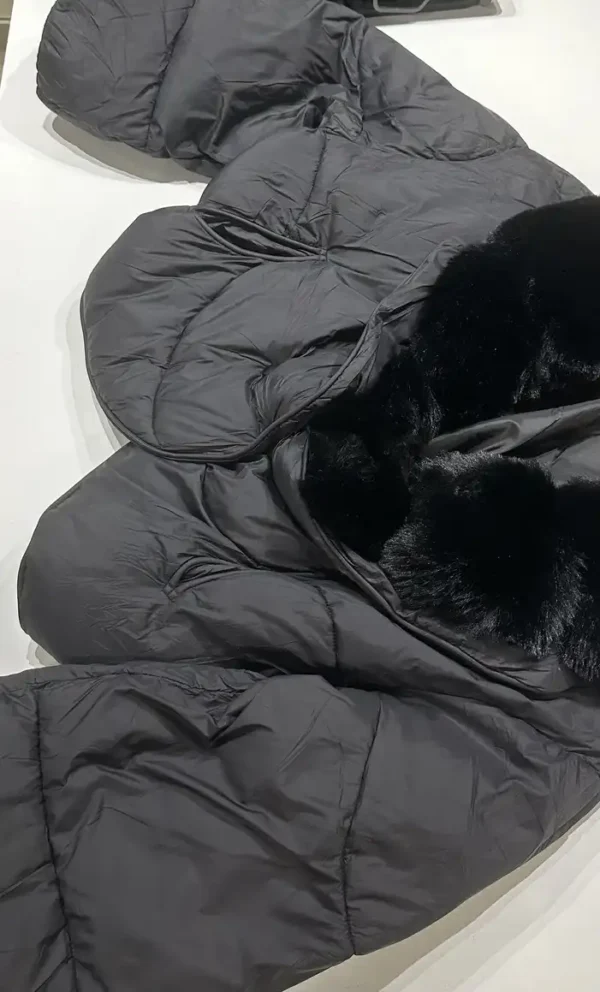 Black Luxe Fur-Collar Puffer Bomber