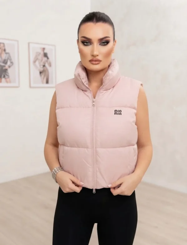 Γυναικείο Puffer Γιλέκο με Ψηλό Γιακά – Nude Pink