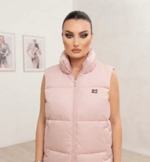 Γυναικείο Puffer Γιλέκο με Ψηλό Γιακά – Nude Pink
