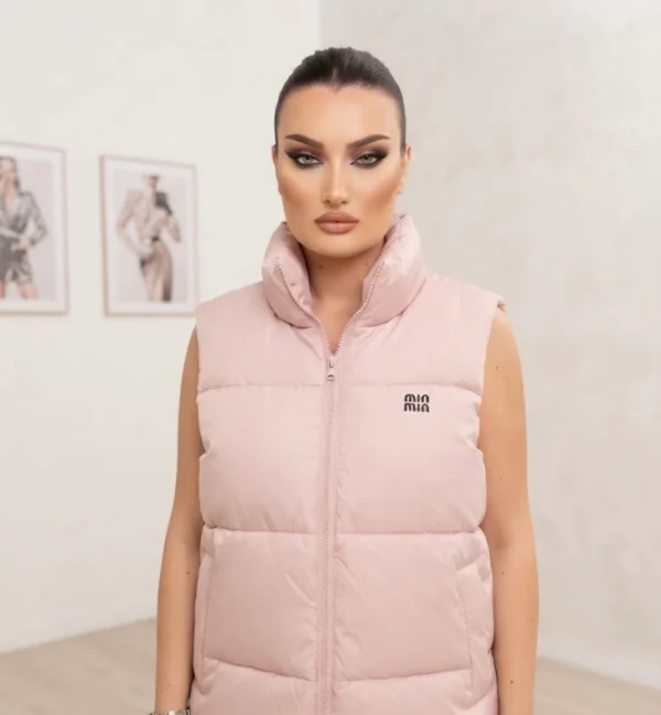 Γυναικείο Puffer Γιλέκο με Ψηλό Γιακά – Nude Pink