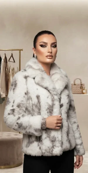 Πολυτελής Faux Fur Coat - Μαρμάρινο Pattern