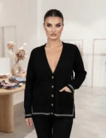 Ζακέτα Πλεκτή με V Λαιμόκοψη & Διακοσμητικό Τελείωμα