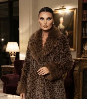 Γούνα Animal Print με Πλούσιο Γούνινο Γιακά