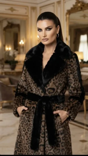 Πολυτελής Faux Fur Γούνα με Λεοπάρ Σχέδιο και εντυπωσιακές μαύρες Λεπτομέρειες
