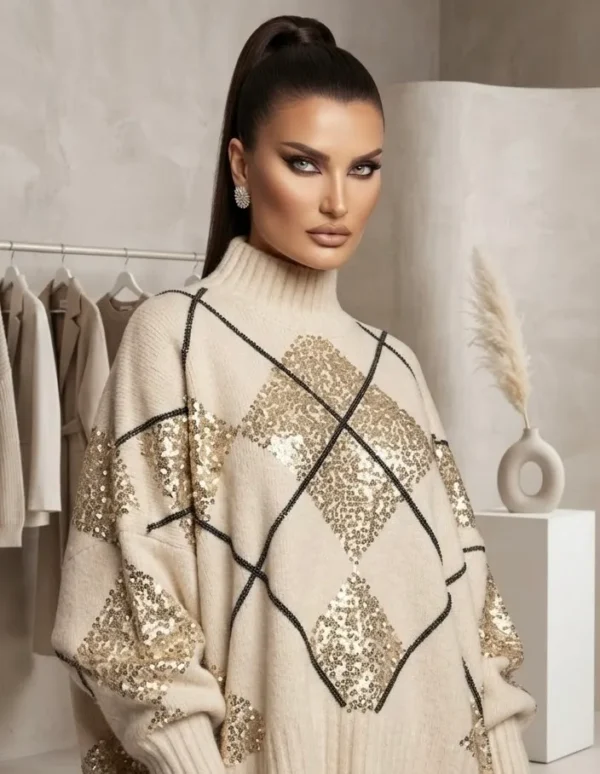 Πλεκτή Μπλούζα Ζιβάγκο με Glitter & Ρόμβους