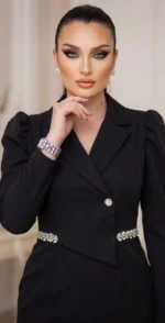 Mini Μαύρο Φόρεμα με Strass & Μανίκια Φανάρακι